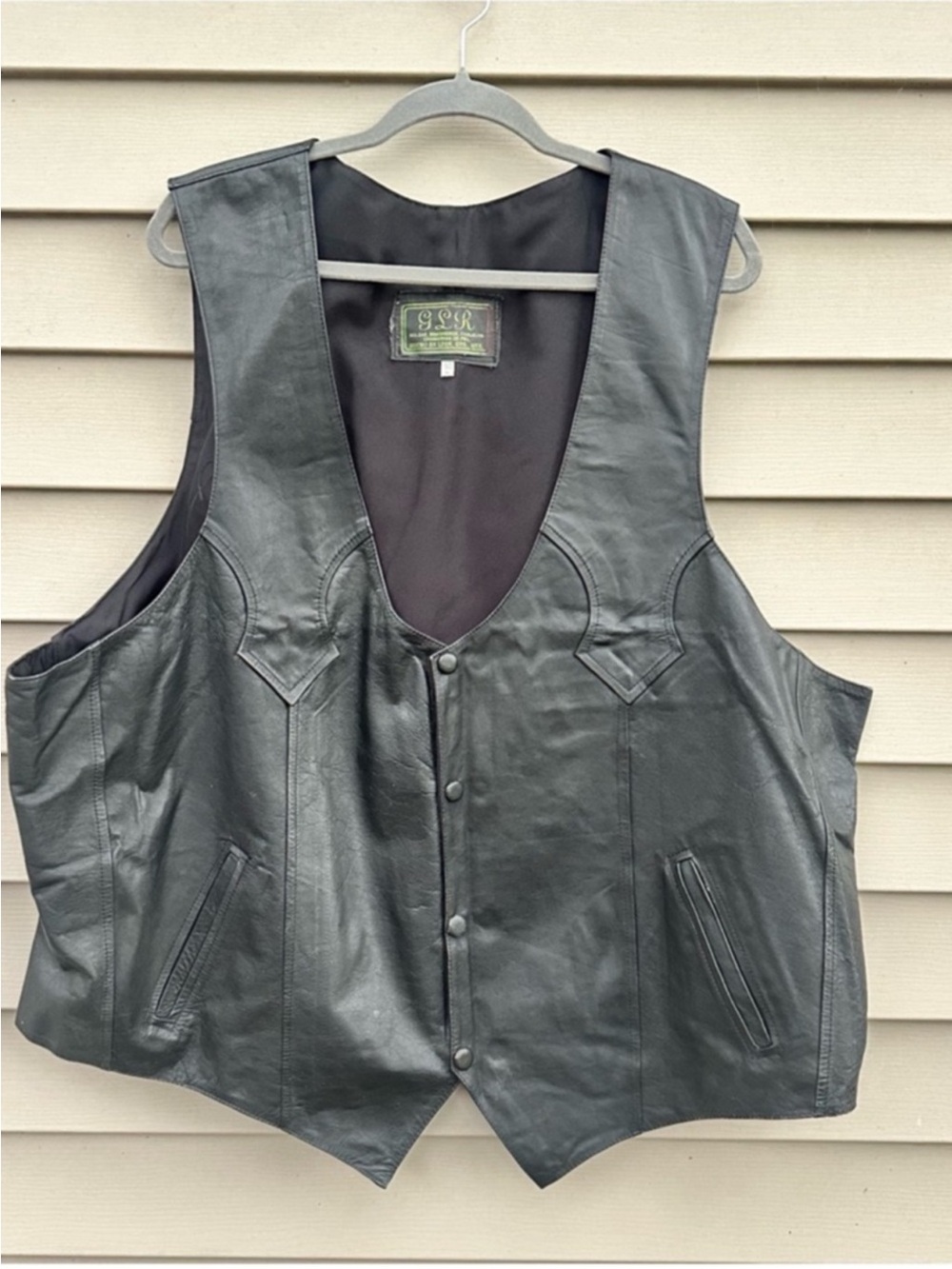 Vintage western black leather vest men’s 50